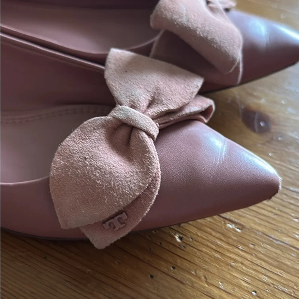 Tory Burch Pointed Bow Flats in Dusty Rose